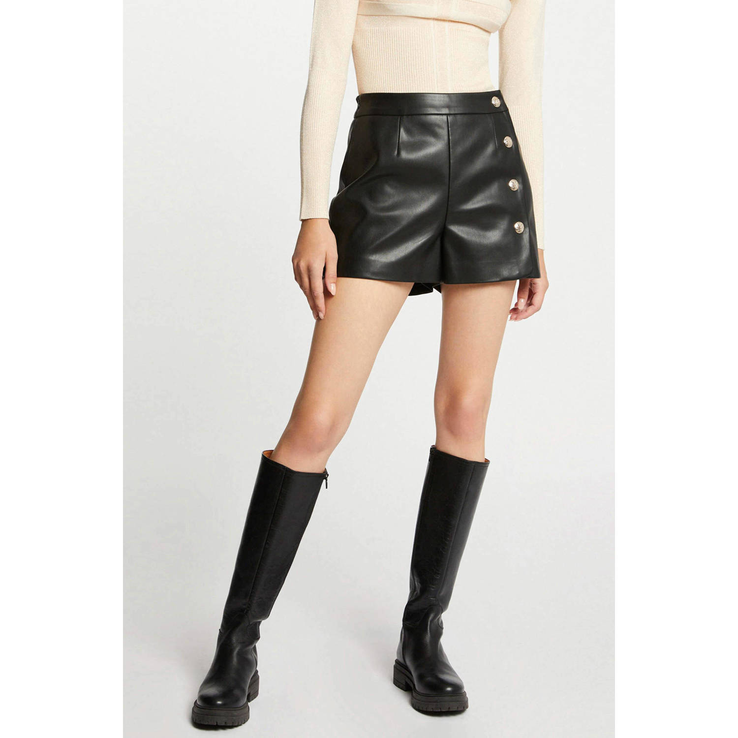 Morgan imitatieleren high waist loose fit short zwart