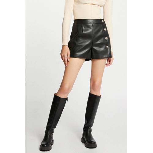 Morgan imitatieleren high waist loose fit short zwart afbeelding