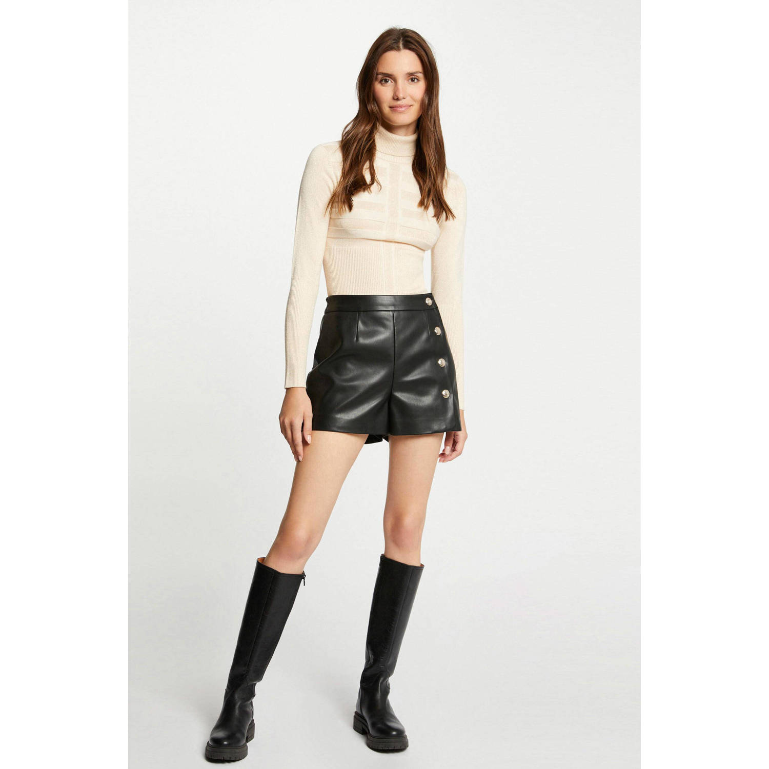 Morgan imitatieleren high waist loose fit short zwart