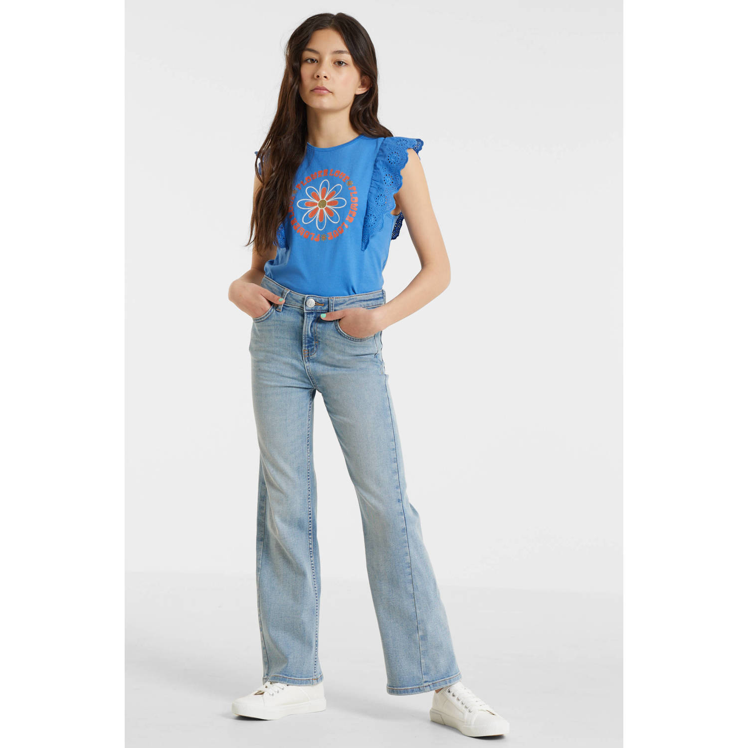 Anytime wide leg jeans lichtblauw Meisjes Denim 116