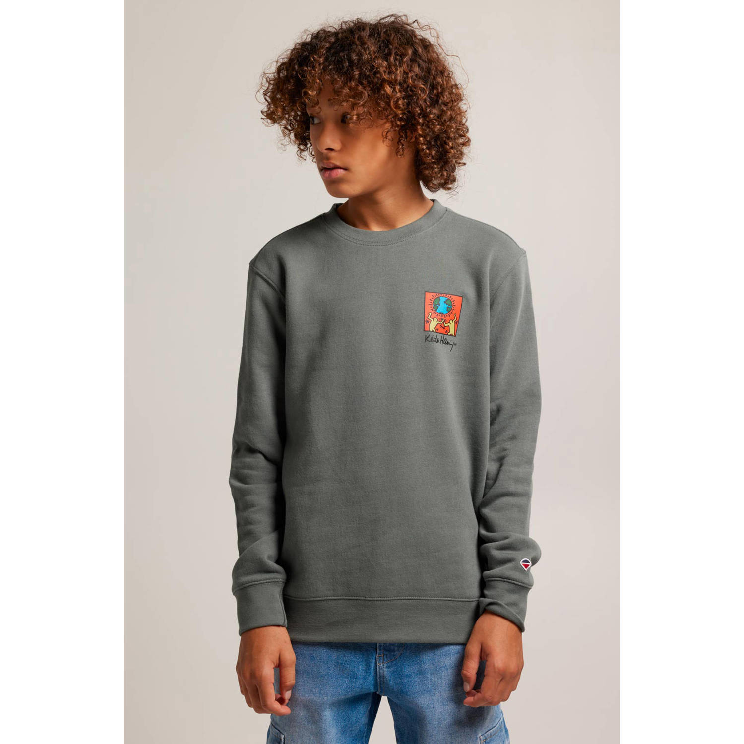 America Today sweater met logo lichtgroen Logo 122 128