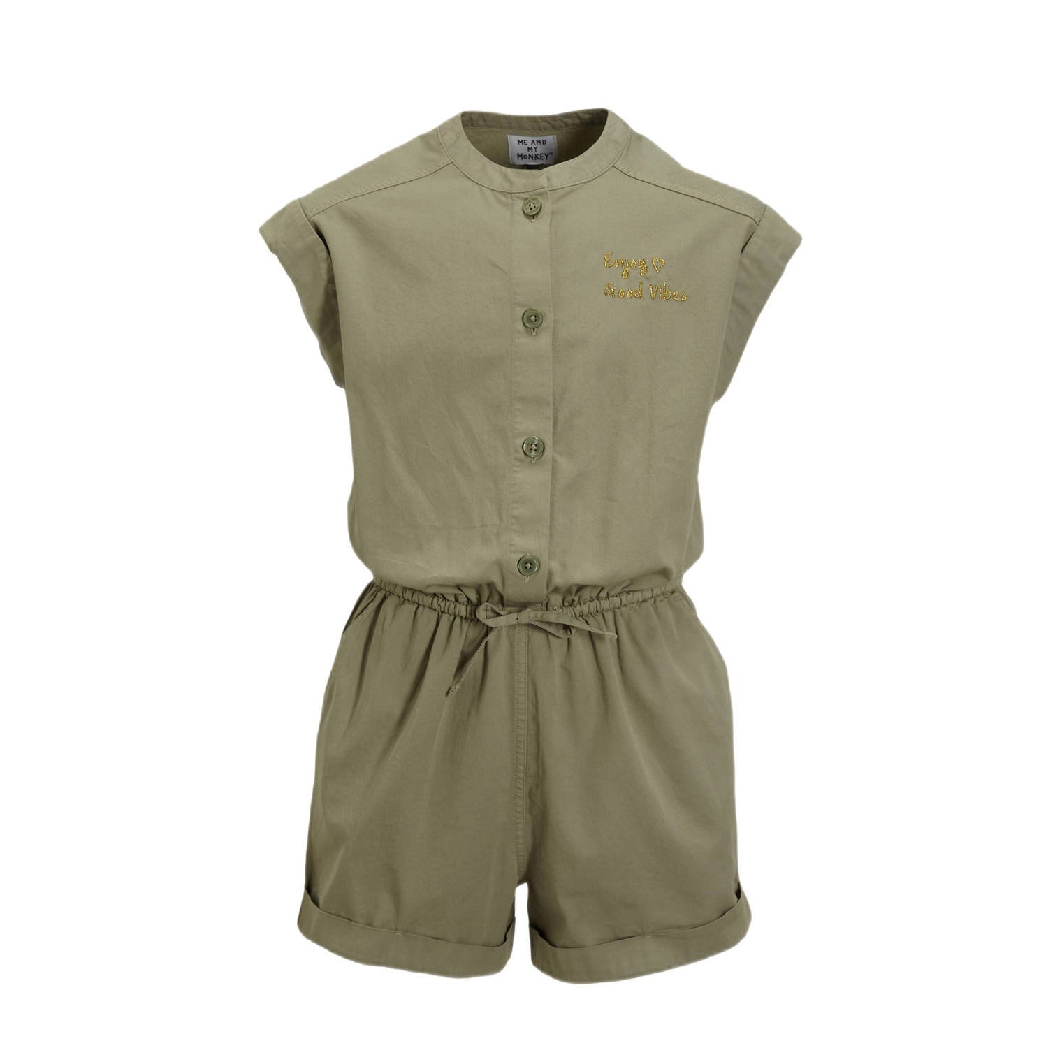 Me & My Monkey jumpsuit Pip khaki Groen Meisjes Katoen Henleykraag Effen 110 116