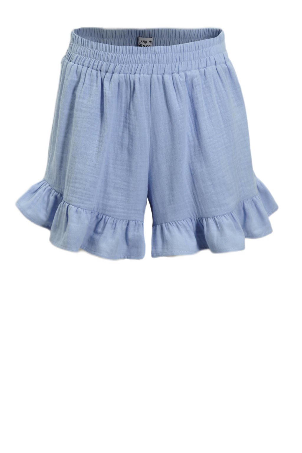 Lichtblauwe meisjes Me & My Monkey short Pomme van katoen met elastische tailleband
