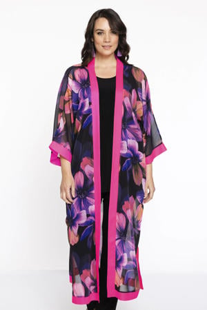 gebloemd kimono zwart/roze