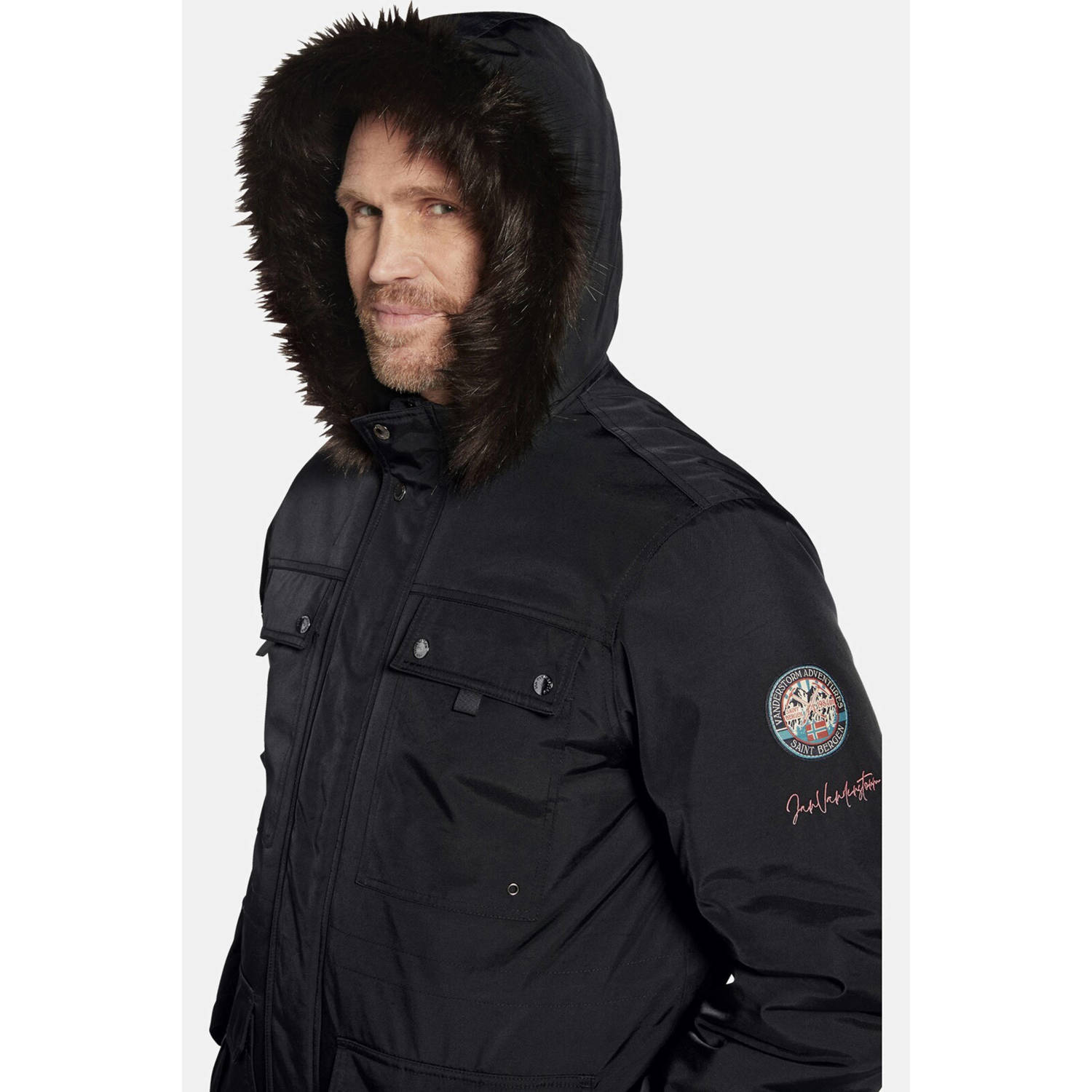 Jan Vanderstorm gewatteerde jas REIMAR Plus Size met printopdruk zwart