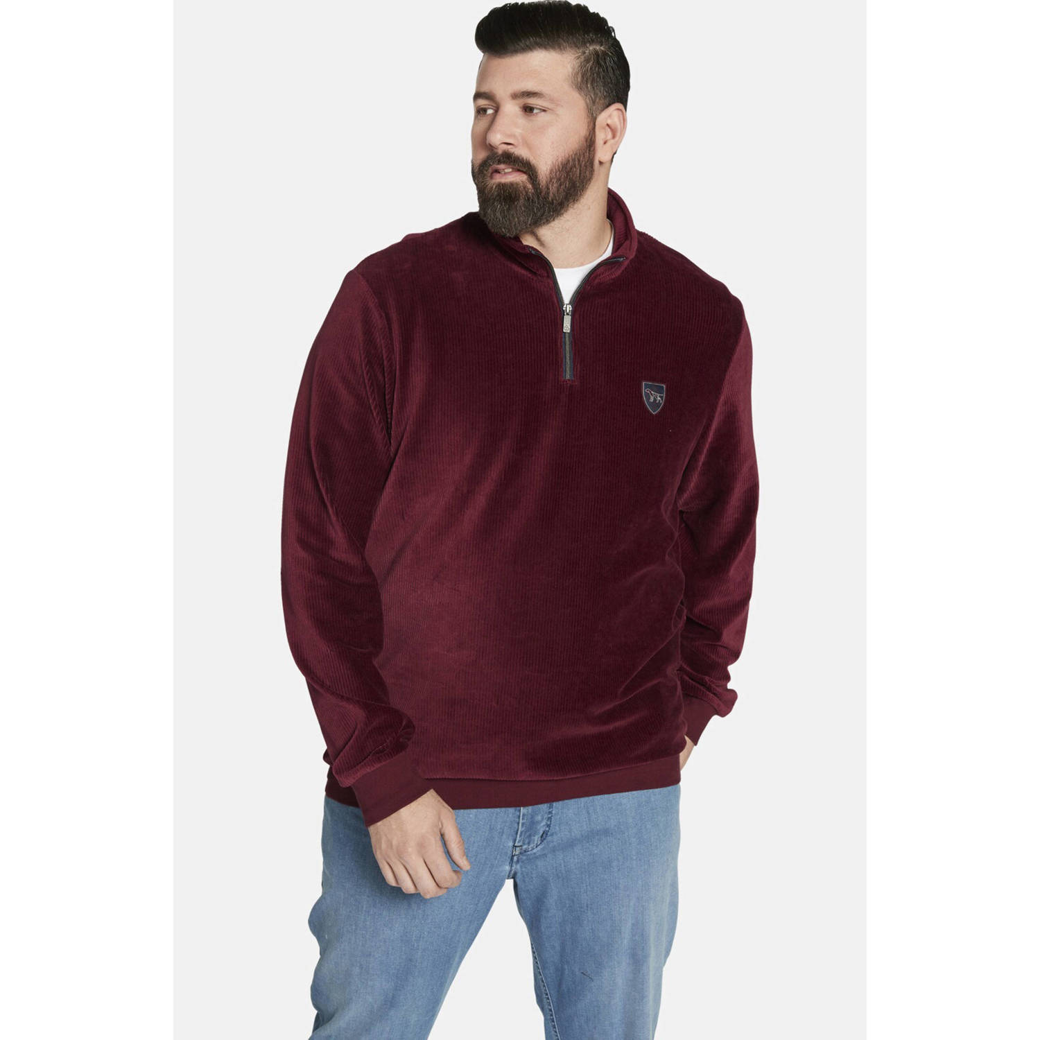 Charles Colby corduroy sweater EARL GILLBIG Plus Size met logo donkerrood