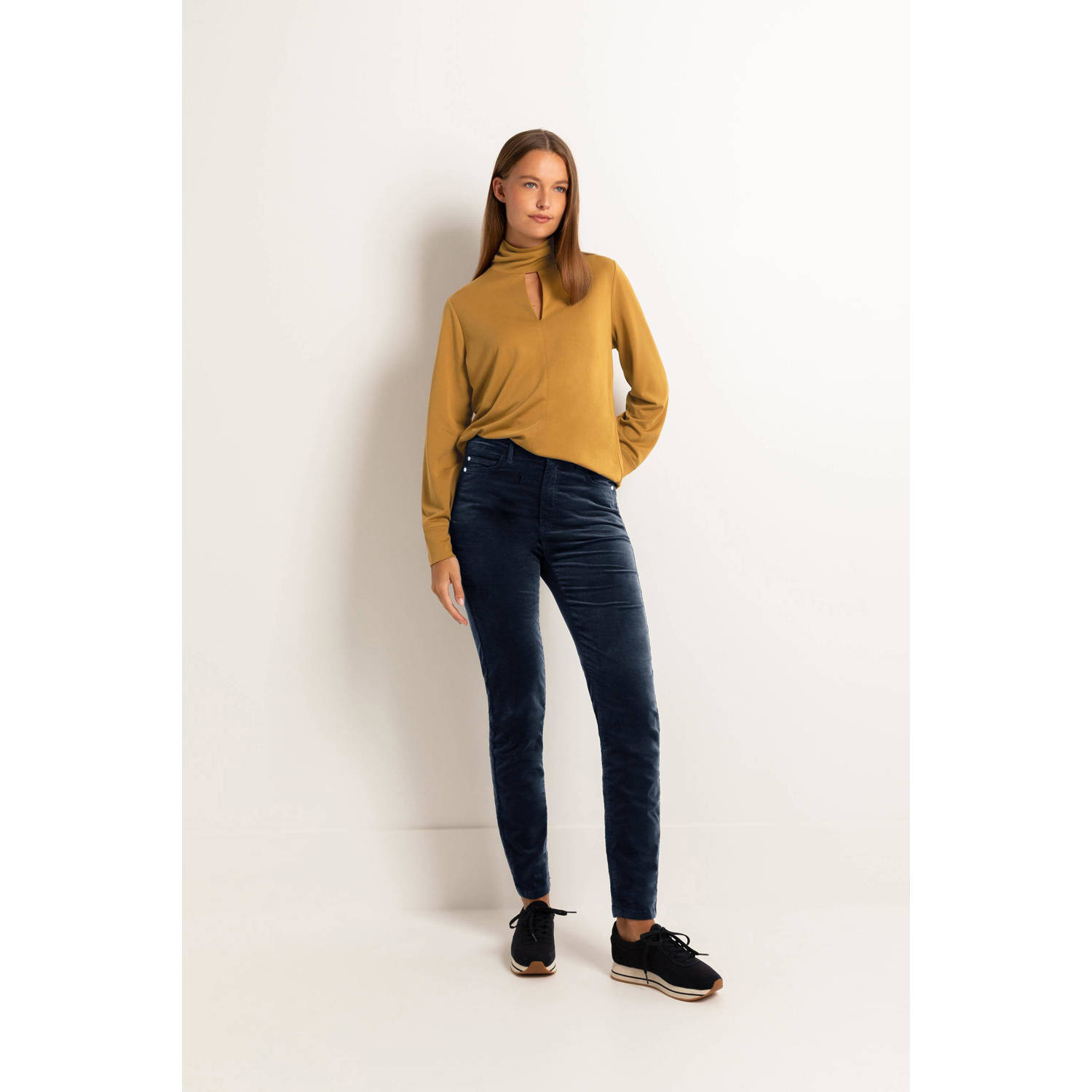 Claudia Sträter fluwelen skinny jeans met textuur donkerblauw