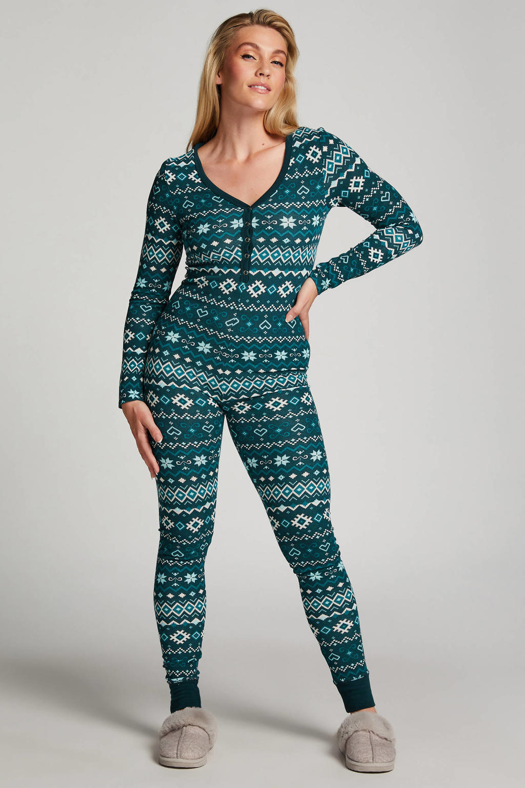 Hunkemöller onesie Henly met kerst print petrol wehkamp