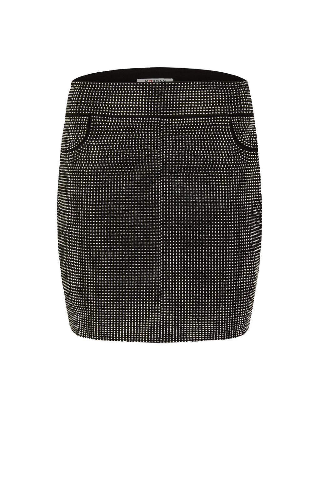 Morgan metallic mini rok met strass steentjes zwart/ zilver | wehkamp
