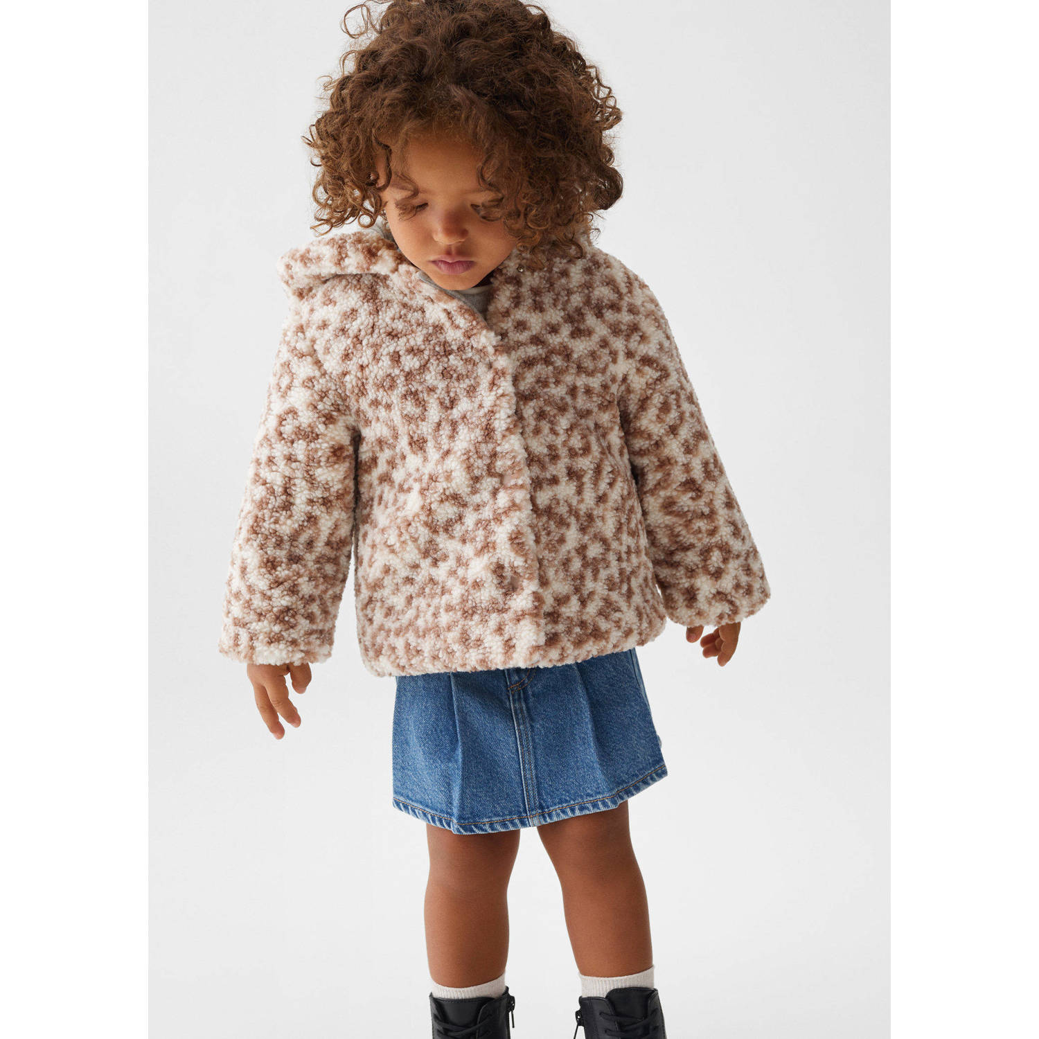 Mango Kids teddy tussenjas met panterprint beige lichtbruin