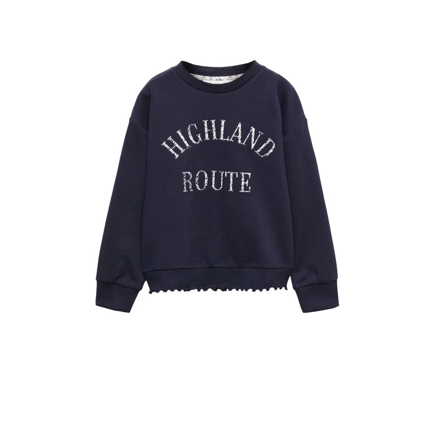 Mango Kids sweater met tekst donkerblauw