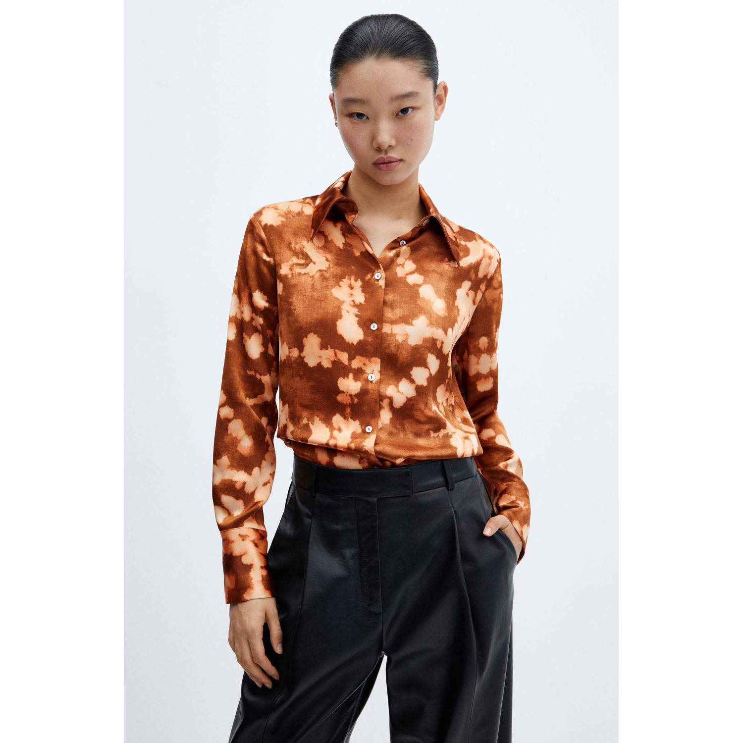 Mango blouse met all over print brons