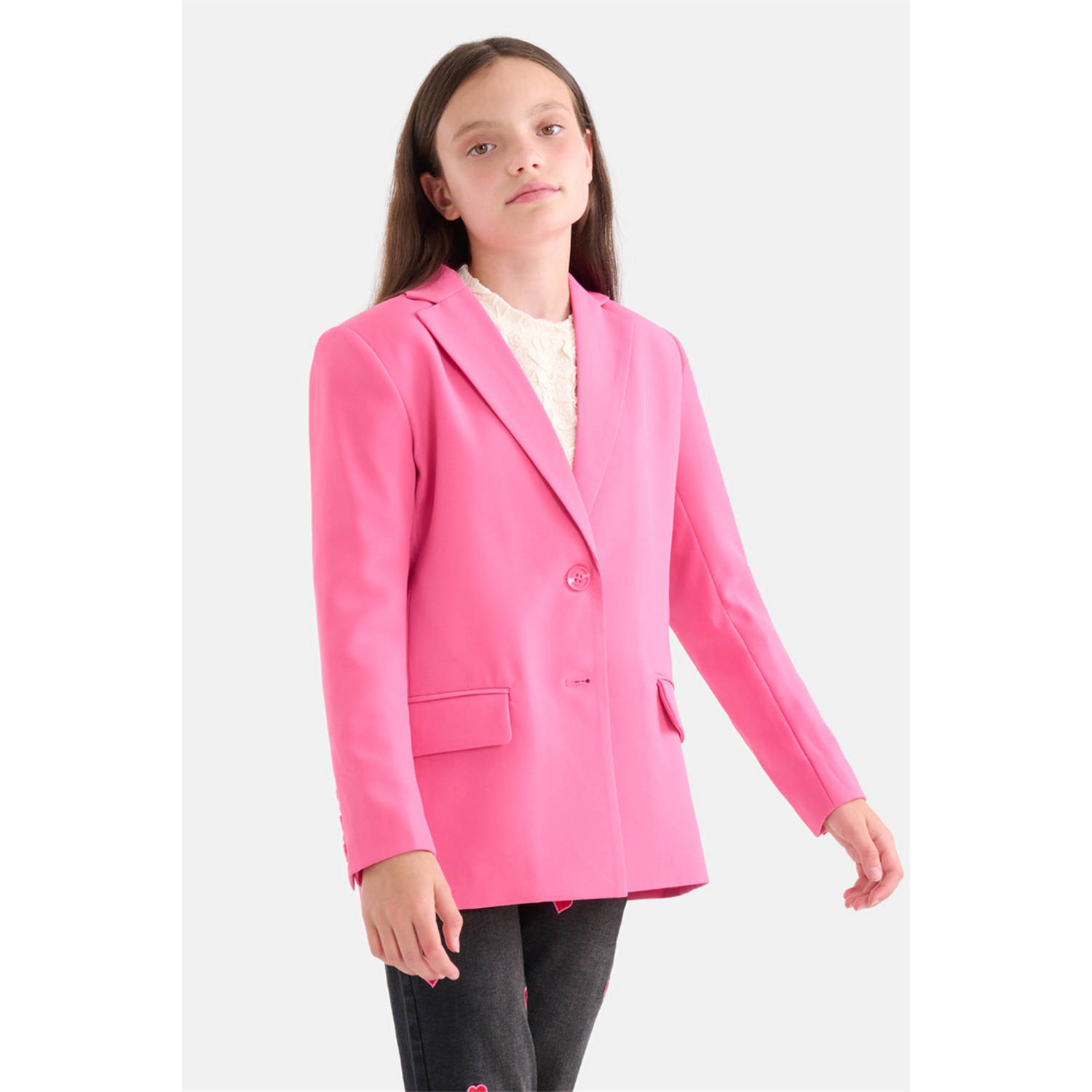 Shoeby relaxed fit blazer roze Meisjes Polyester Reverskraag Effen 134 140