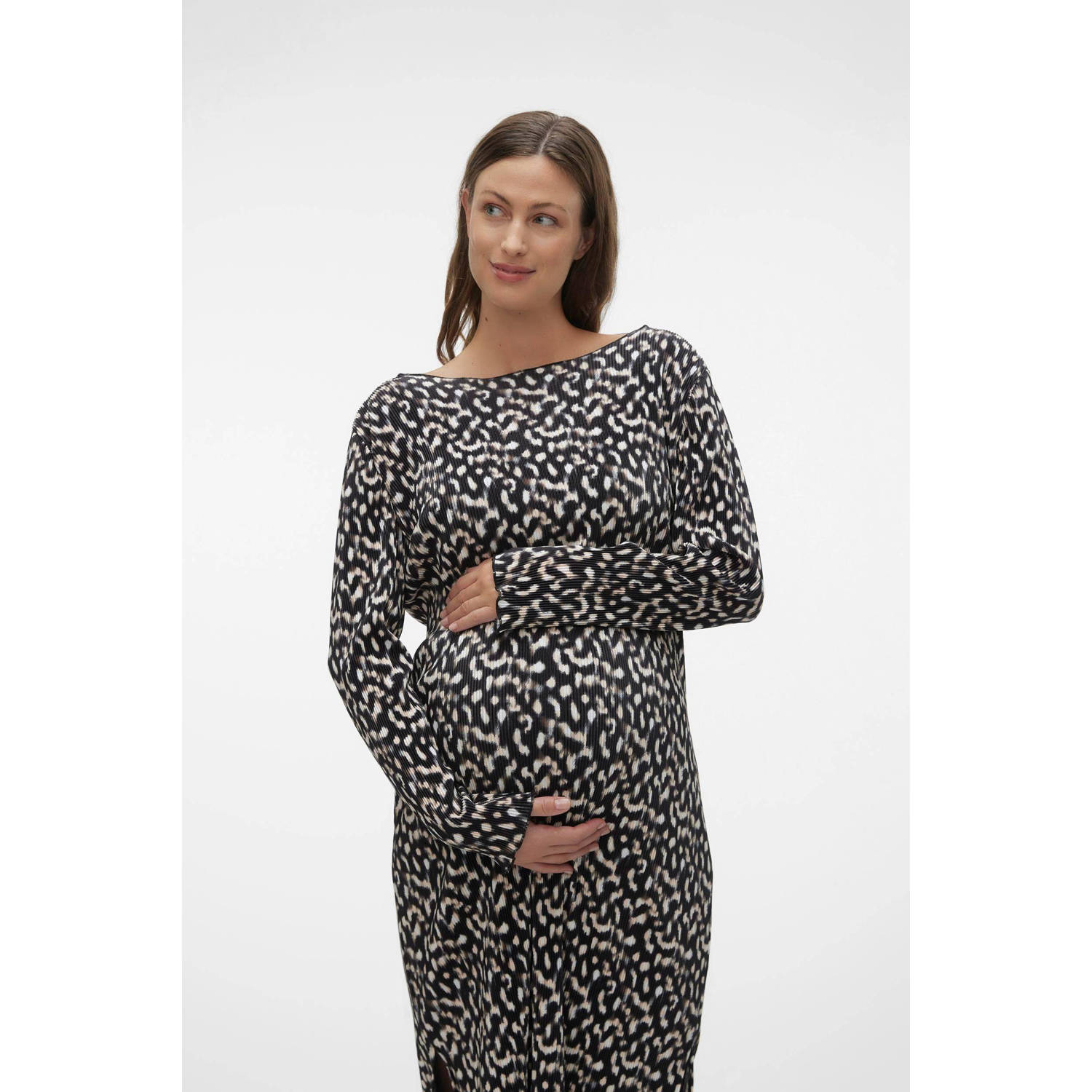 Mamalicious zwangerschapsjurk MLAMALIA met all over print zwart wit Dames Polyester Boothals XL