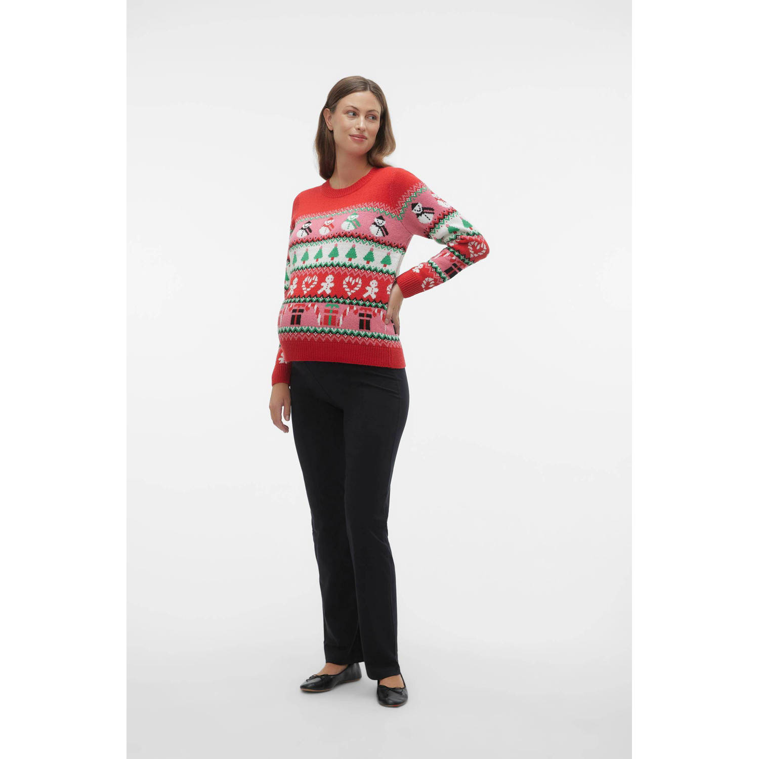 VERO MODA MATERNITY gebreide zwangerschapstrui VMMXMASMiX met all over print rood multicolor