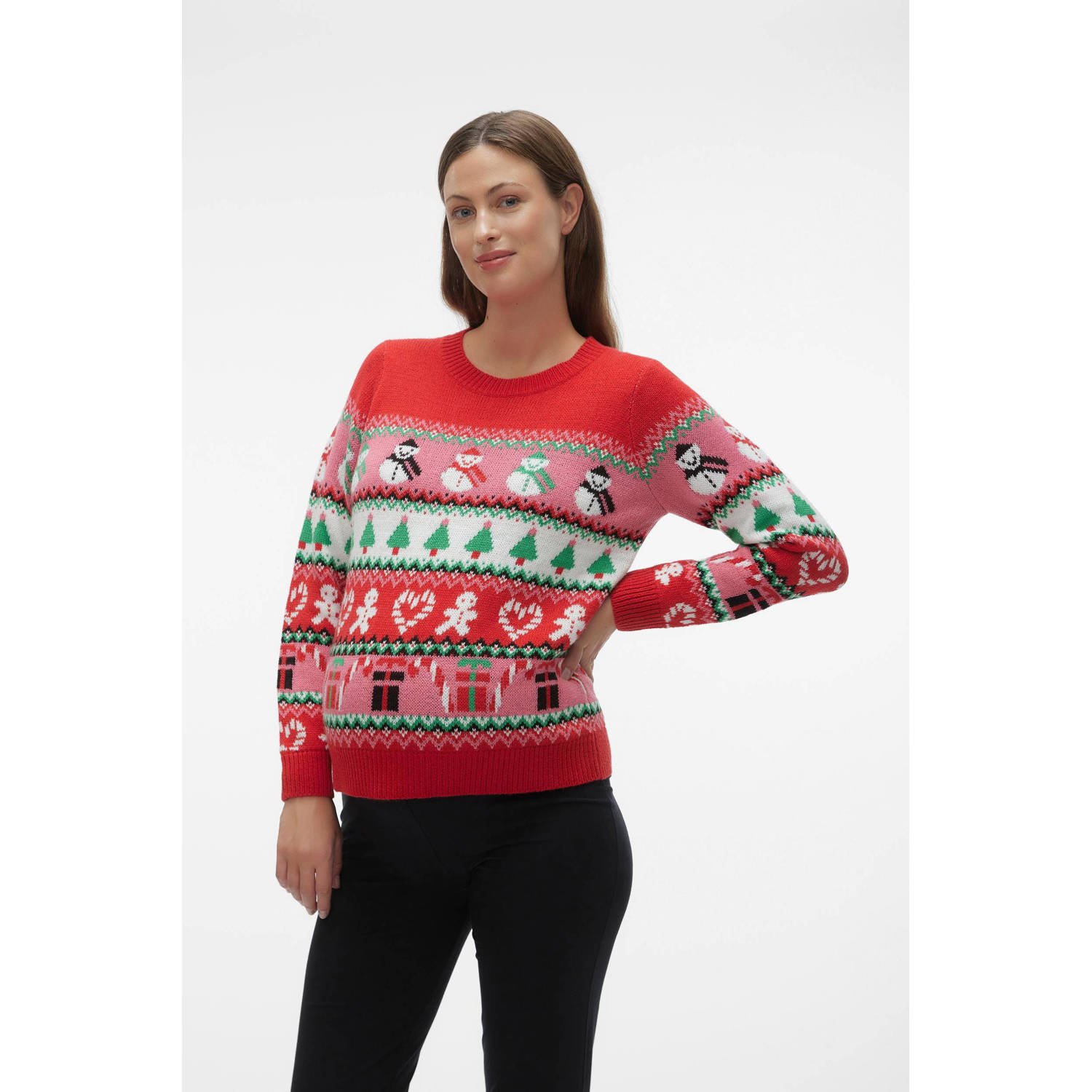 VERO MODA MATERNITY gebreide zwangerschapstrui VMMXMASMiX met all over print rood multicolor