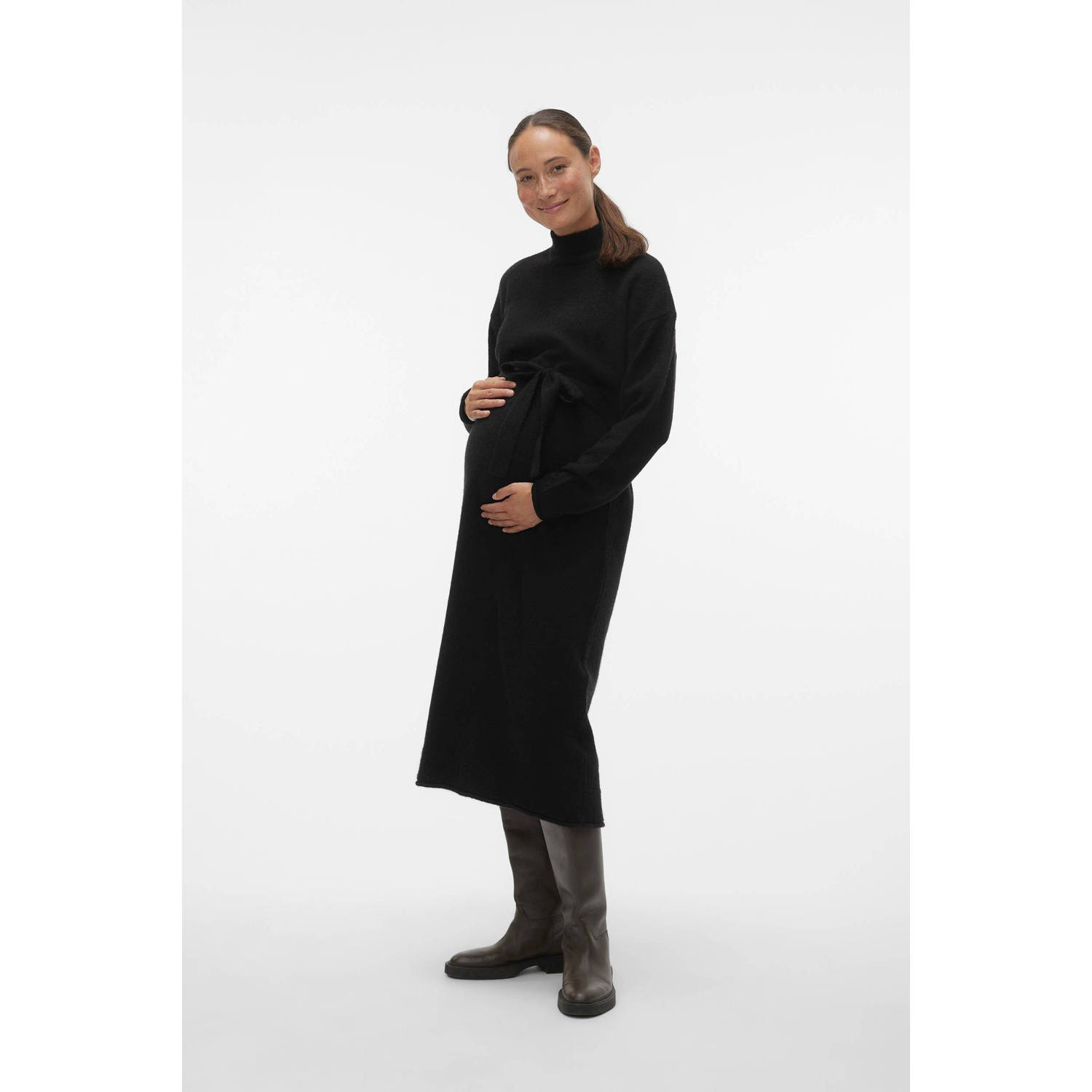 VERO MODA MATERNITY gebreide zwangerschapsjurk VMMKADEN met ceintuur zwart