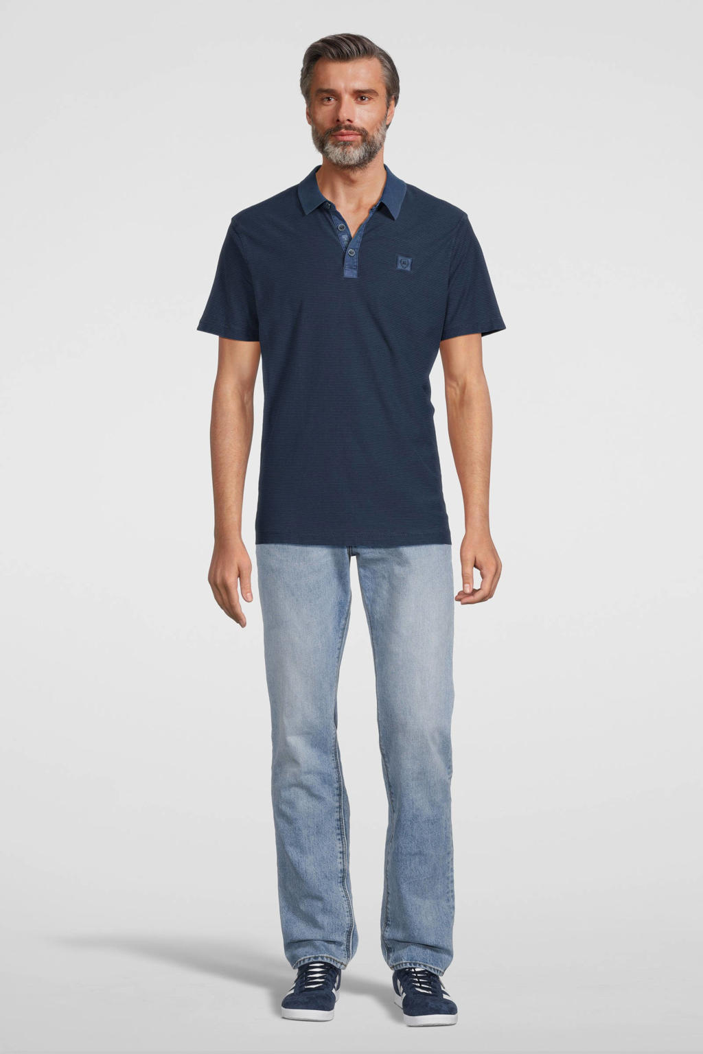 Blauwe heren LERROS regular fit polo van katoen met logo dessin, korte mouwen, klassieke kraag en knoopsluiting