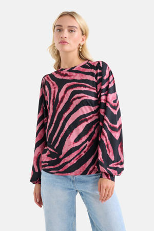 blousetop met zebraprint roze/zwart
