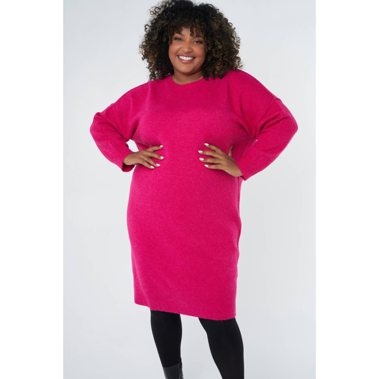 MS Mode fijngebreide jurk met wol roze