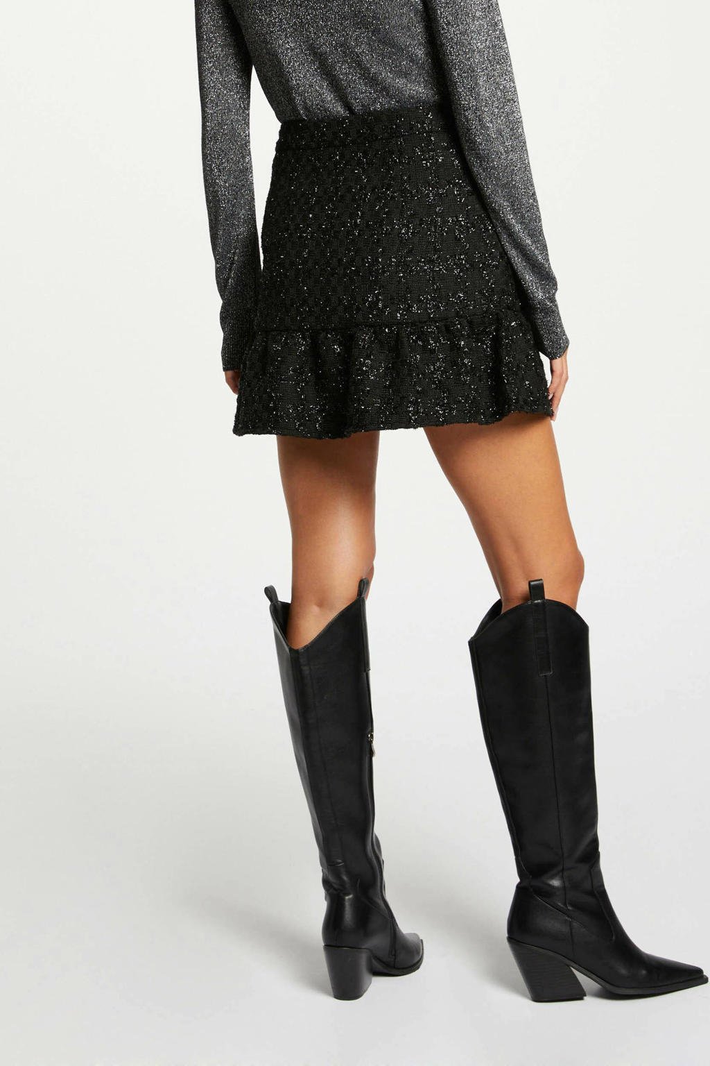 Morgan tweed mini rok met glitters zwart | wehkamp
