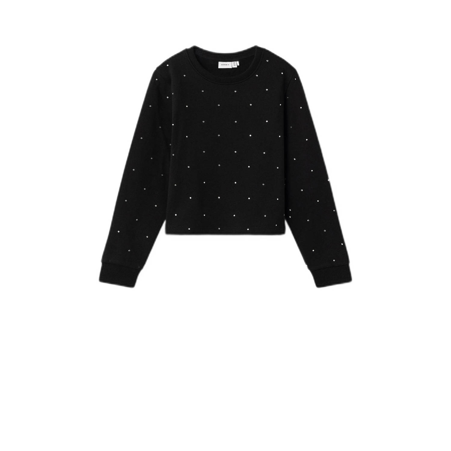 Name it KIDS sweater NKFRHINESTONES met strass steentjes zwart 122 128