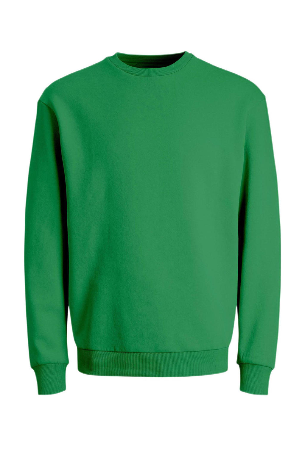 Groene jongens JACK & JONES JUNIOR sweater met effen, lange mouwen, ronde hals en geribde boorden