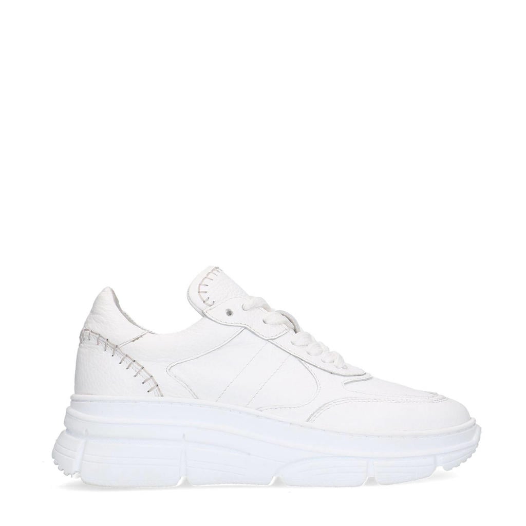 Witte dames Manfield chunky leren sneakers met veters