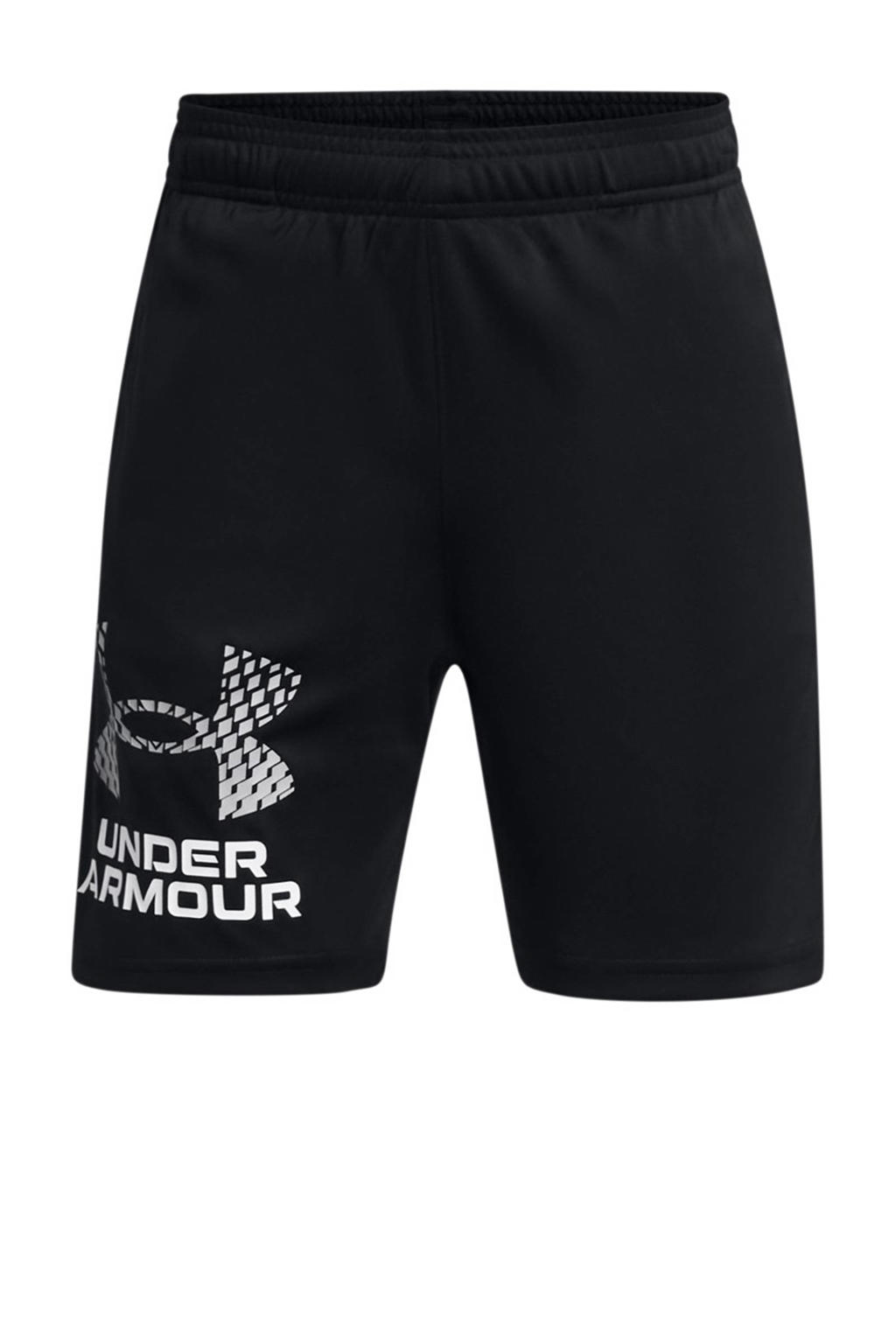 Zwart en grijze jongens Under Armour sportshort Tech Logo van polyester met loose fit en elastische tailleband met koord