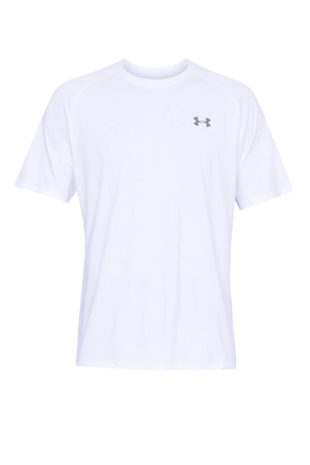 Witte heren Under Armour sportshirt Tech 2.0 van polyester met effen en korte mouwen