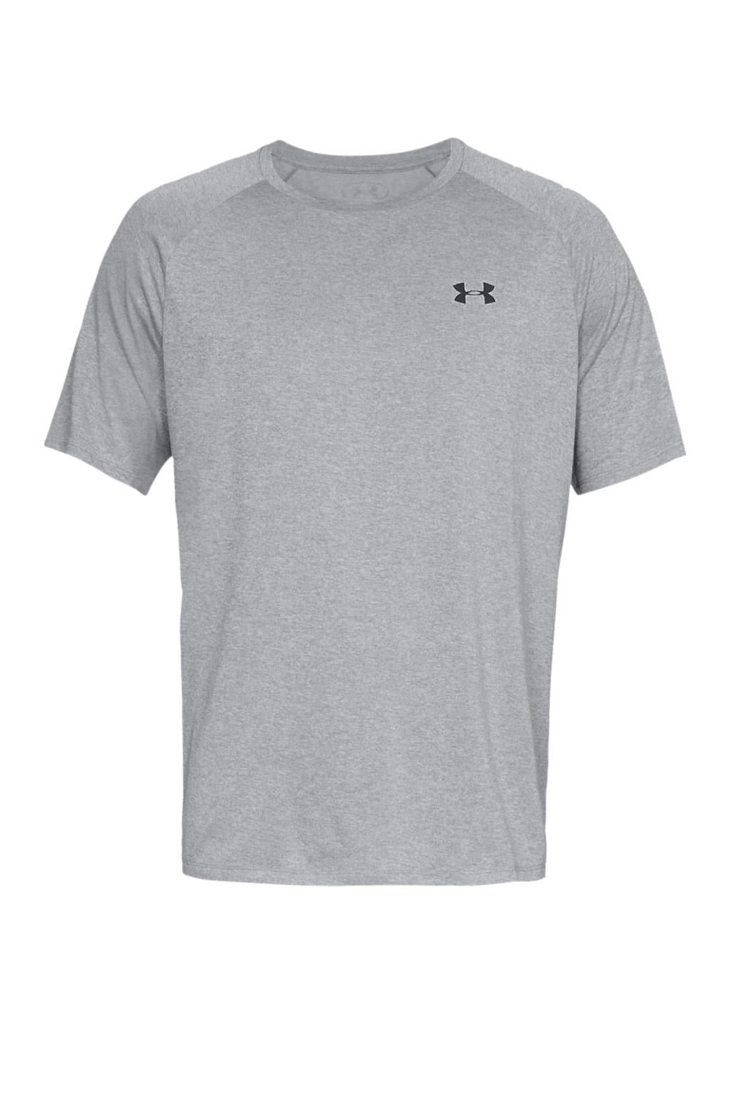 Grijs melange heren Under Armour sportshirt Tech 2.0 melange van polyester met effen en korte mouwen