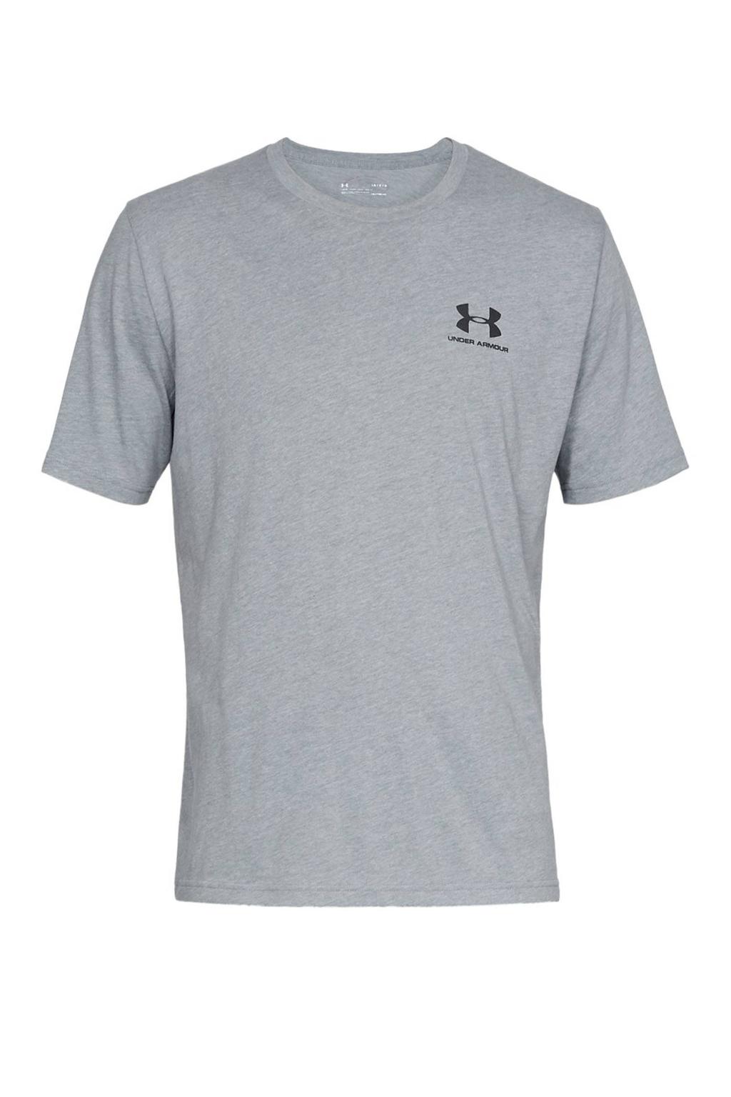 Grijs melange, grijs en zwarte heren Under Armour T-shirt melange van katoen met logo dessin en korte mouwen