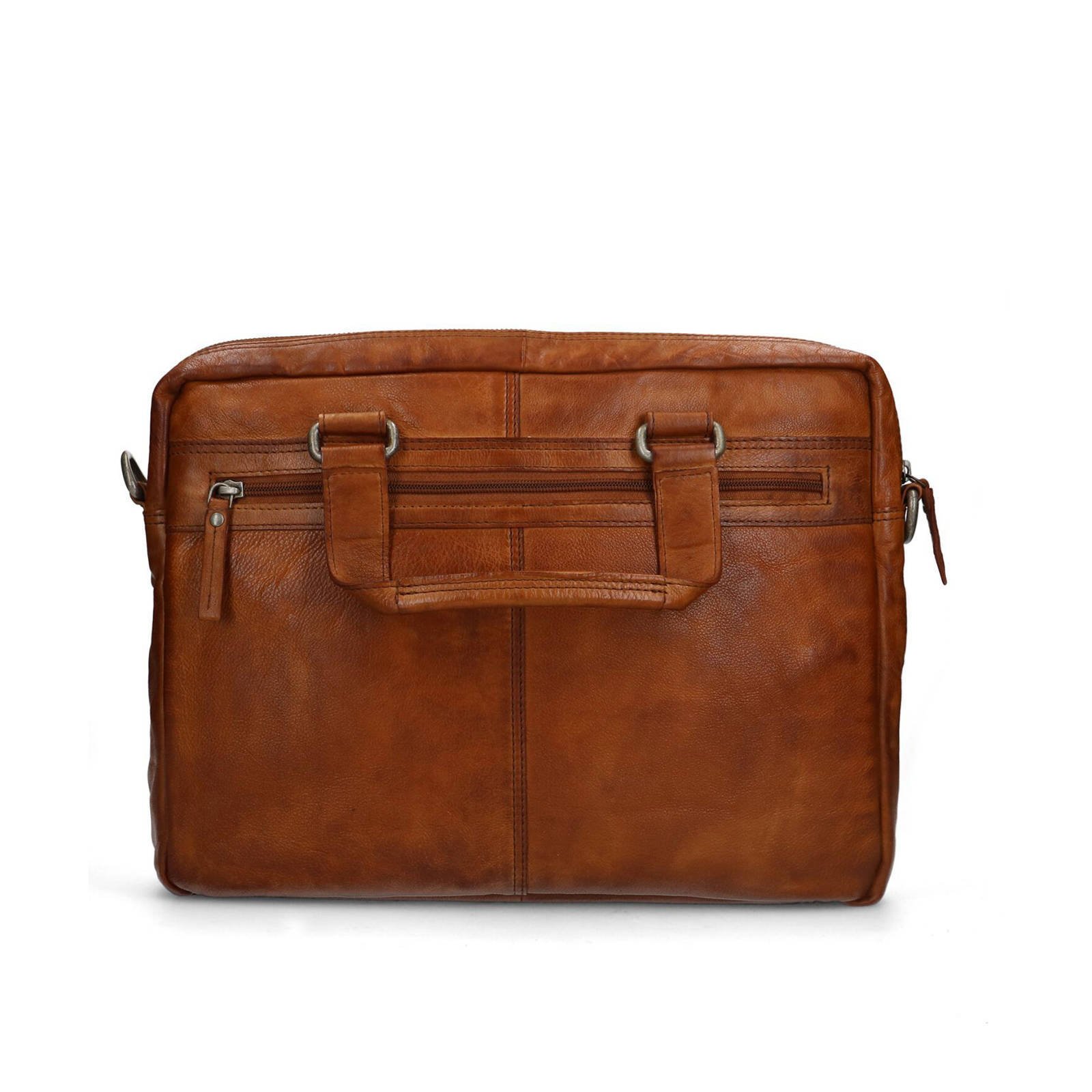 Manfield 16 leren laptoptas cognac wehkamp