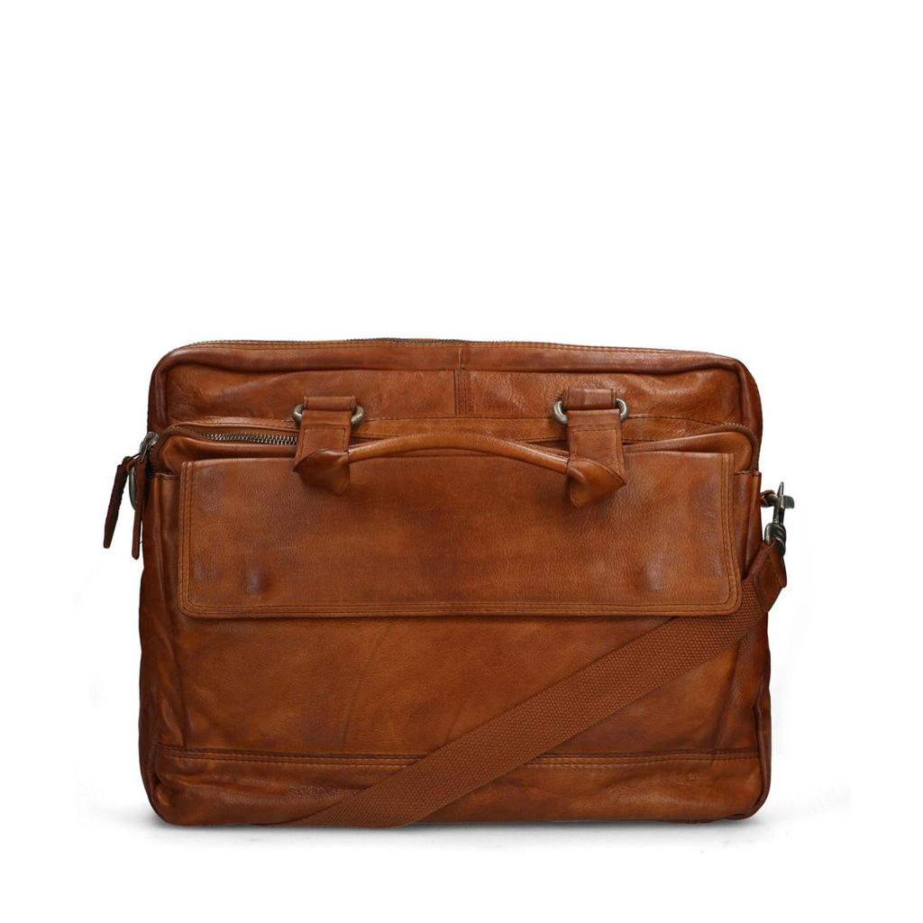 Manfield 16 inch leren laptoptas cognac