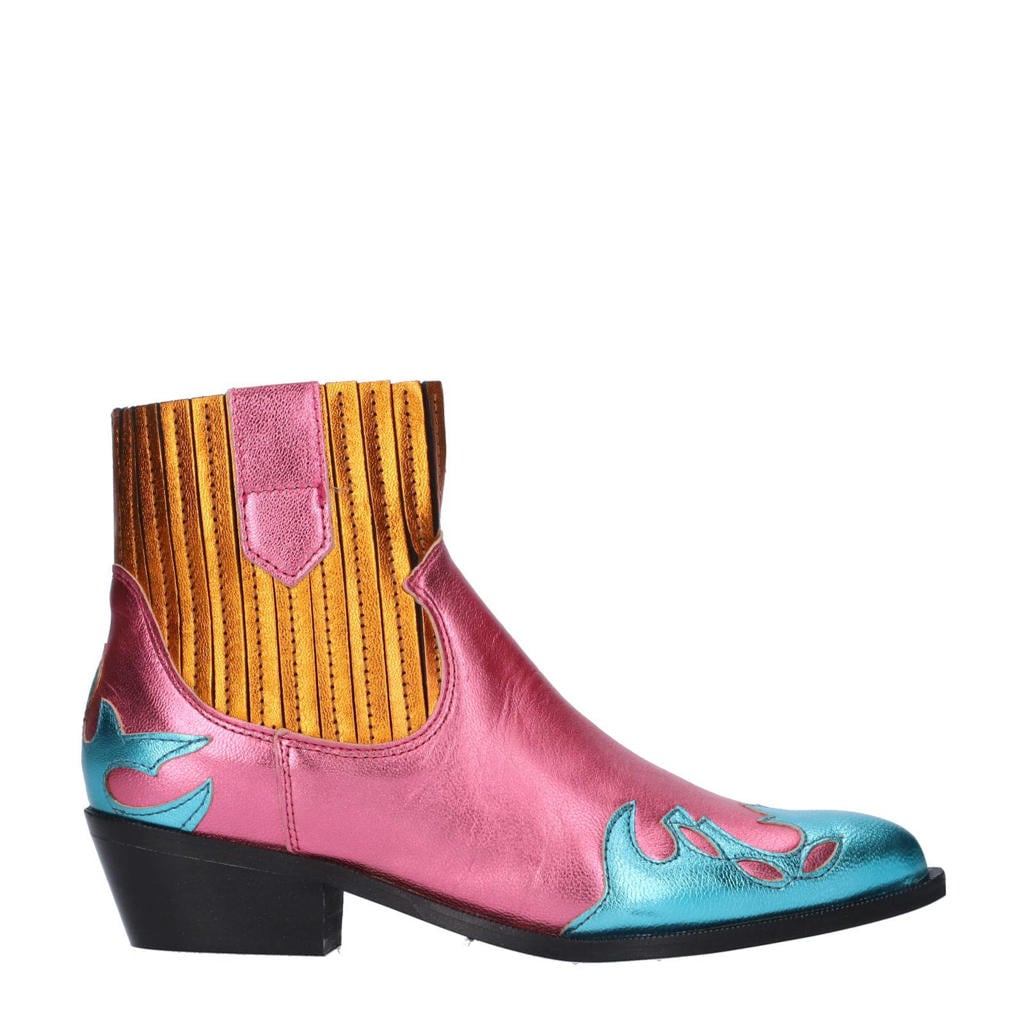 Oranje, roze en aqua dames DWRS Austin leren cowboylaarzen van leer/voering: leer met western hak en elastische inzet