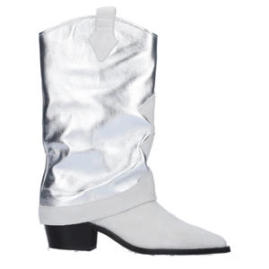 Shetland  leren cowboylaarzen  met flap wit/zilver