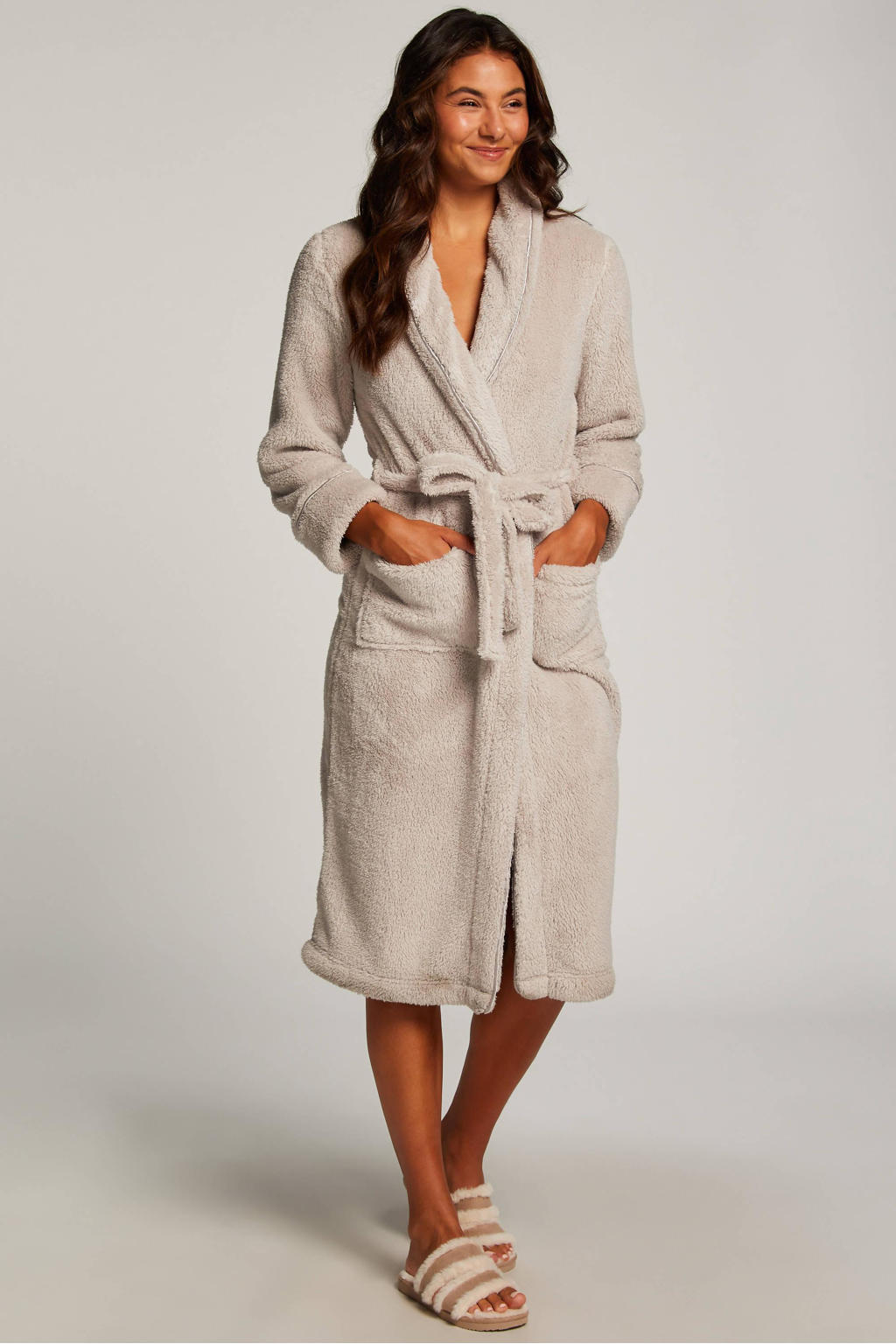 Hunkemöller fleece badjas beige | wehkamp