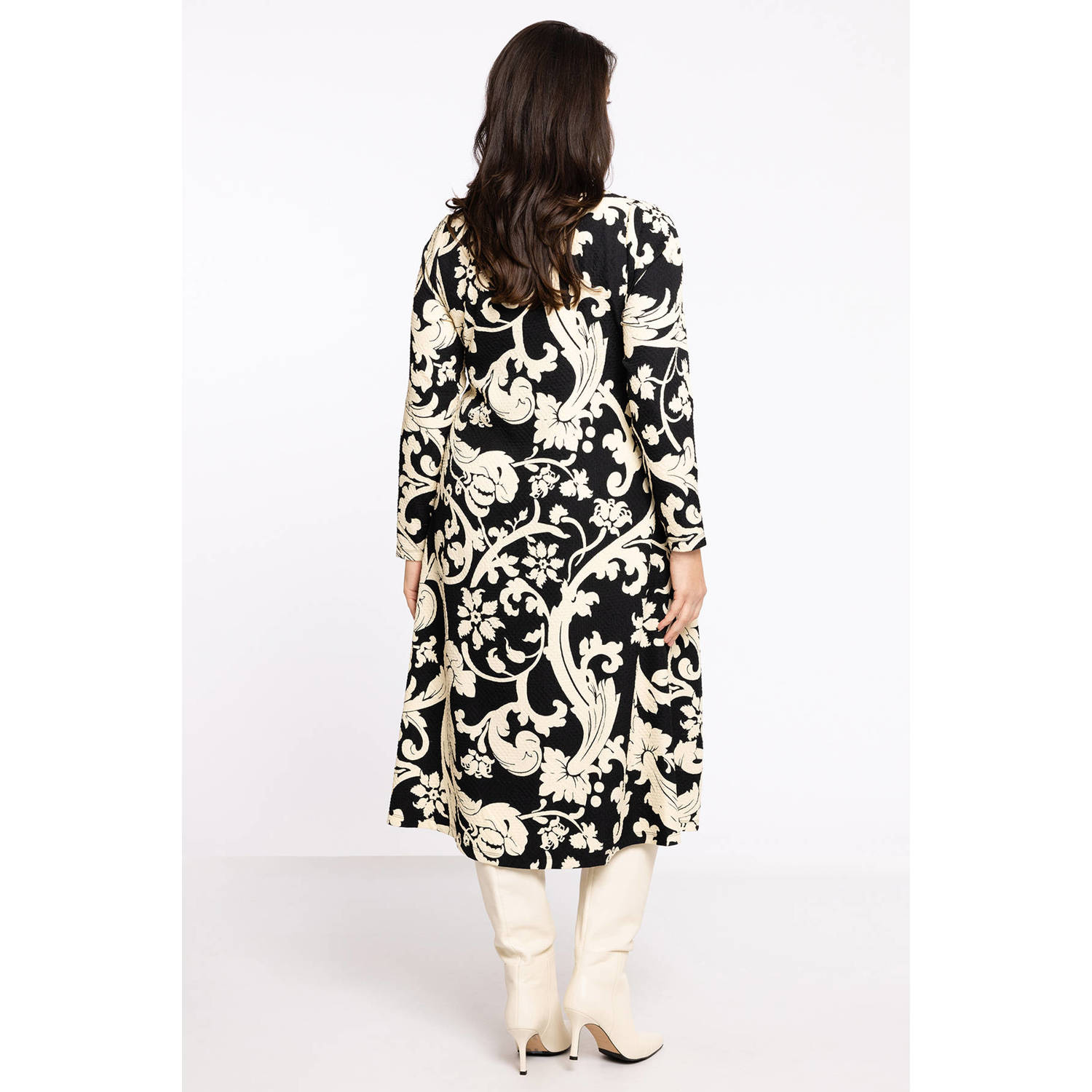 YOEK A-lijn jurk met all over print zwart beige