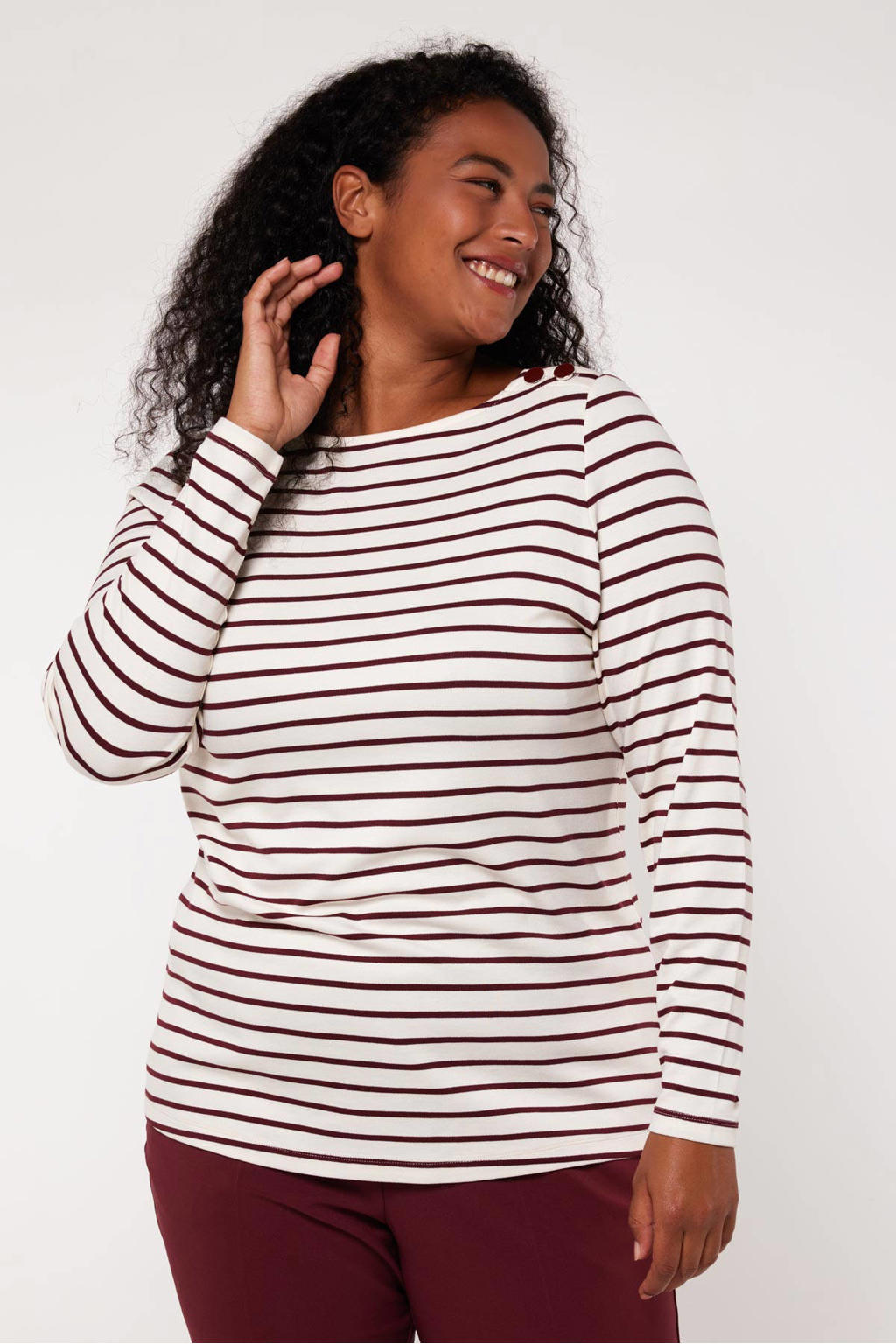 MS Mode gestreepte top ecru/bordeaux wehkamp