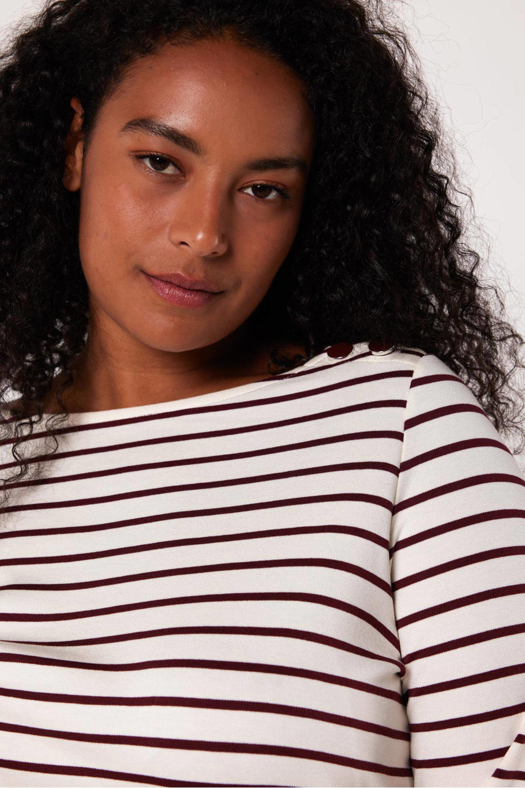 MS Mode gestreepte top ecru/bordeaux wehkamp