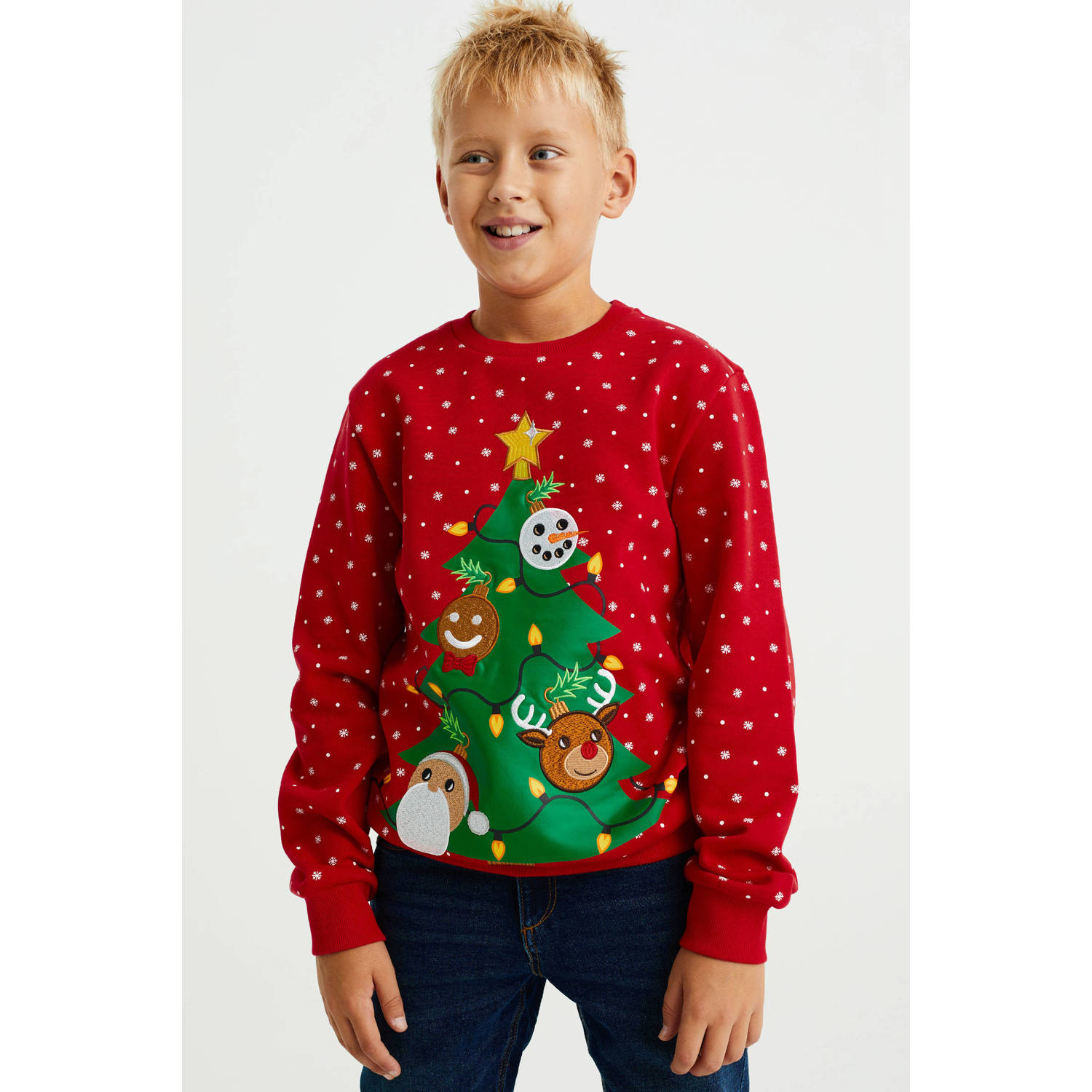 WE Fashion kerstsweater met all over print rood All over print 110 116