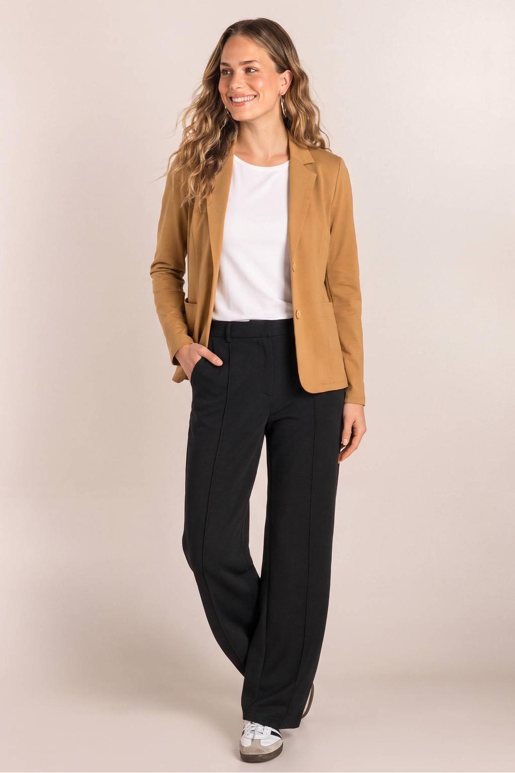 ES&SY getailleerde blazer van travelstof camel