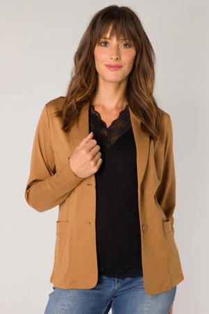 getailleerde blazer van travelstof camel