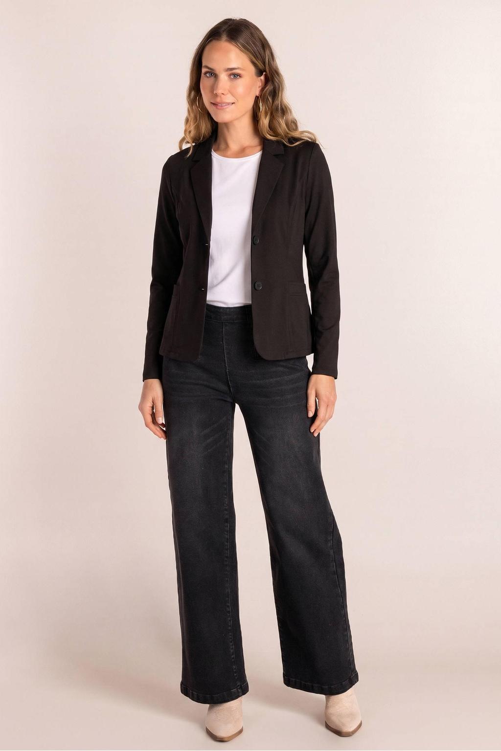 ES&SY getailleerde blazer van travelstof zwart