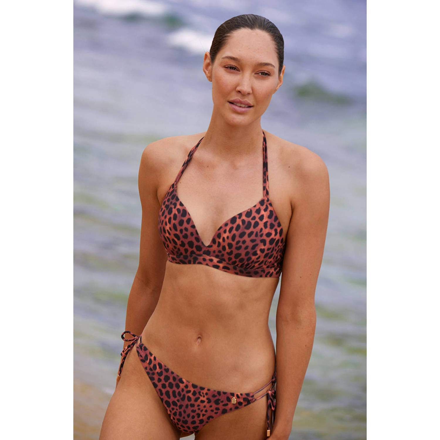Beachlife voorgevormde halter bikinitop bruin zwart