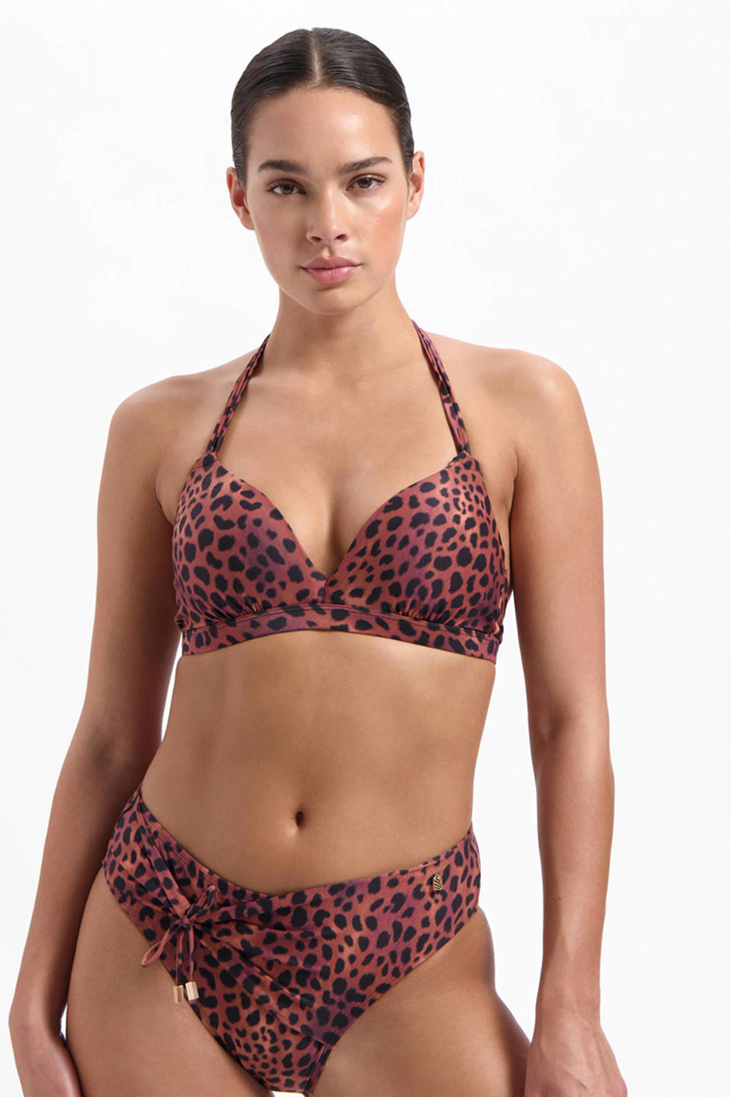 Beachlife voorgevormde halter bikinitop bruin/zwart