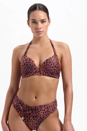 voorgevormde halter bikinitop bruin/zwart
