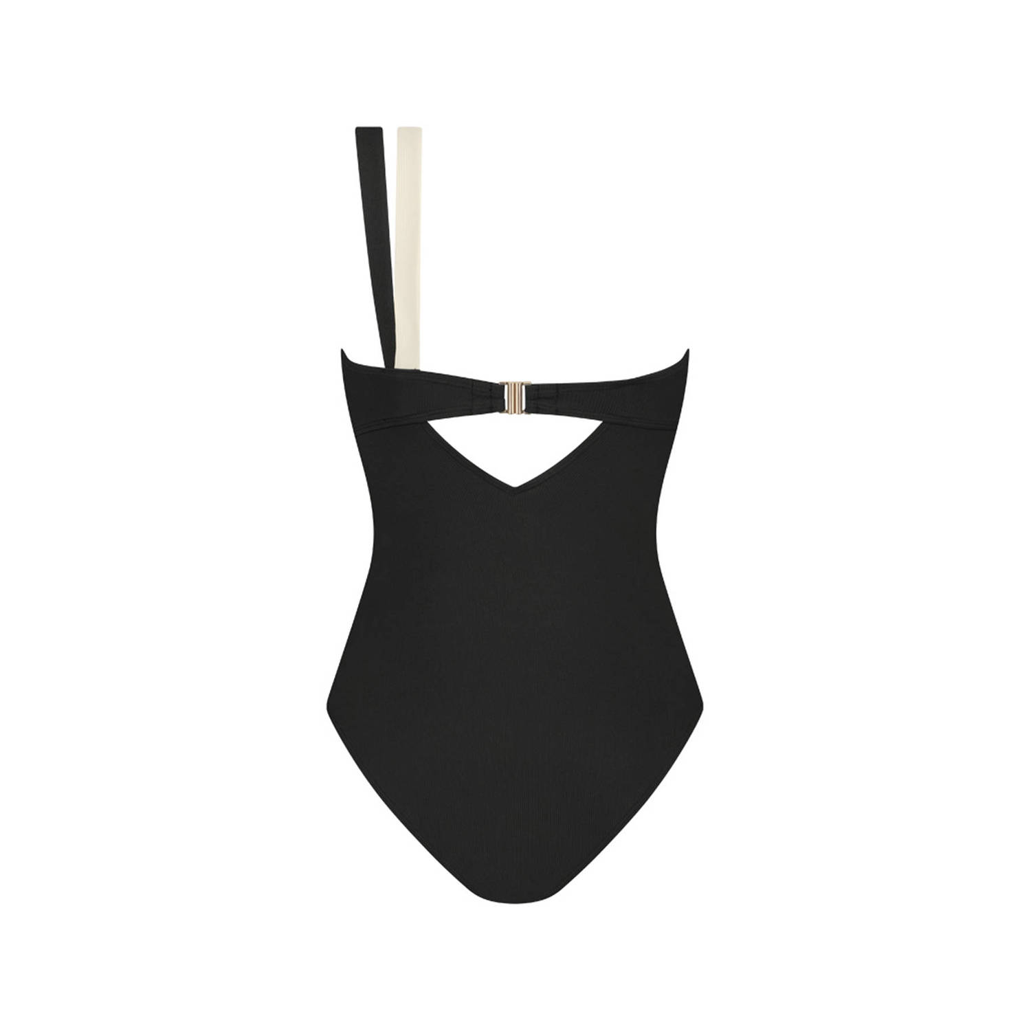 Beachlife one shoulder badpak met ribstructuur zwart ecru