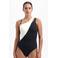 Beachlife one shoulder badpak met ribstructuur zwart/ecru