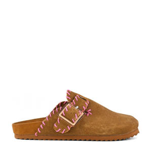   suède slippers cognac